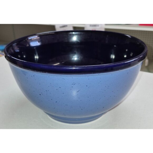 Ceramic Mixing Bowl Light Blue Speckled Heavy Stoneware Navy - Picture 2 of 6